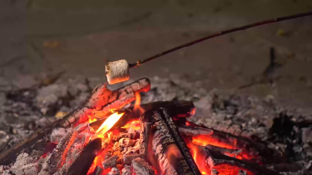 Roasting marshmallows over an open fire