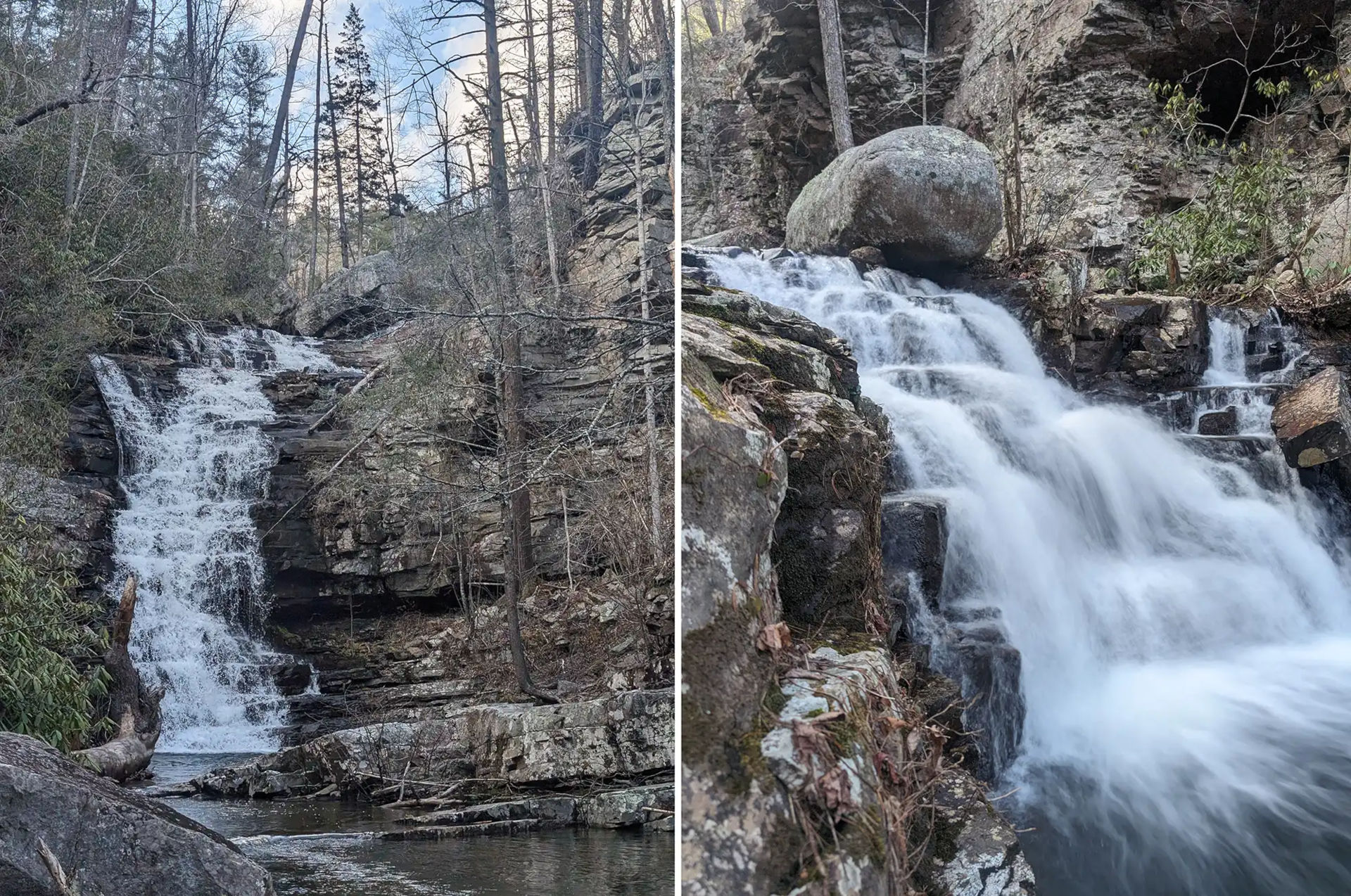 Rainbow Falls during winter in Cherokee National Forest