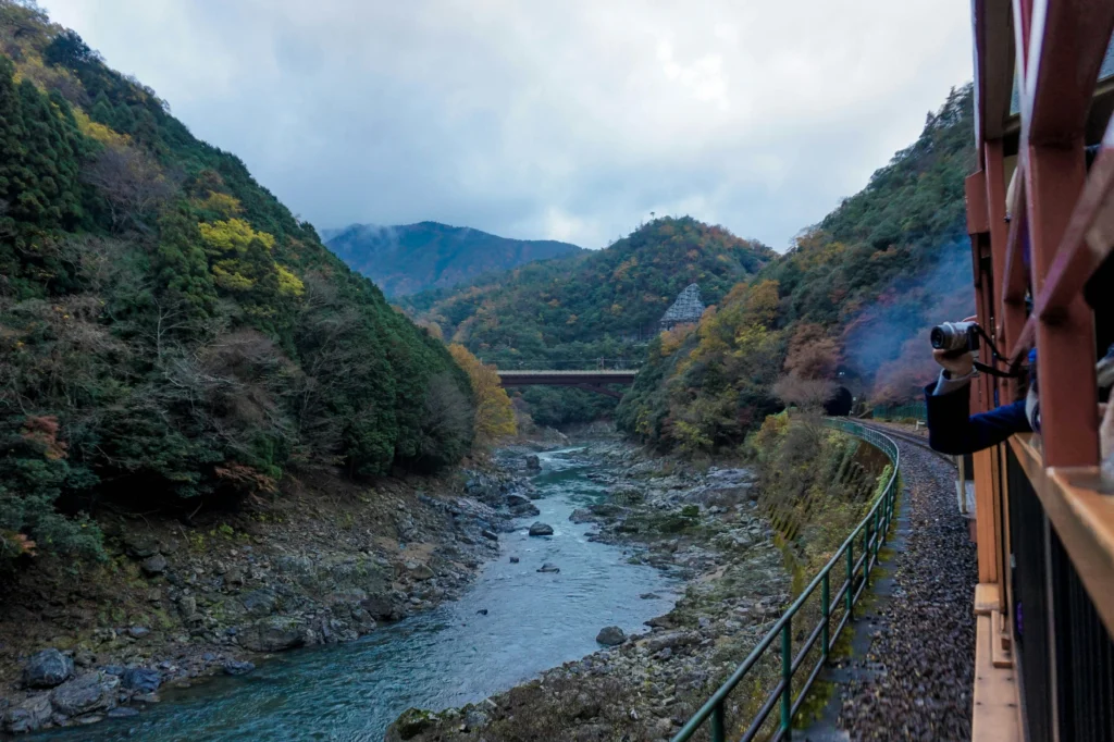 A scenic train ride in Tennessee travels in a beautiful gorge