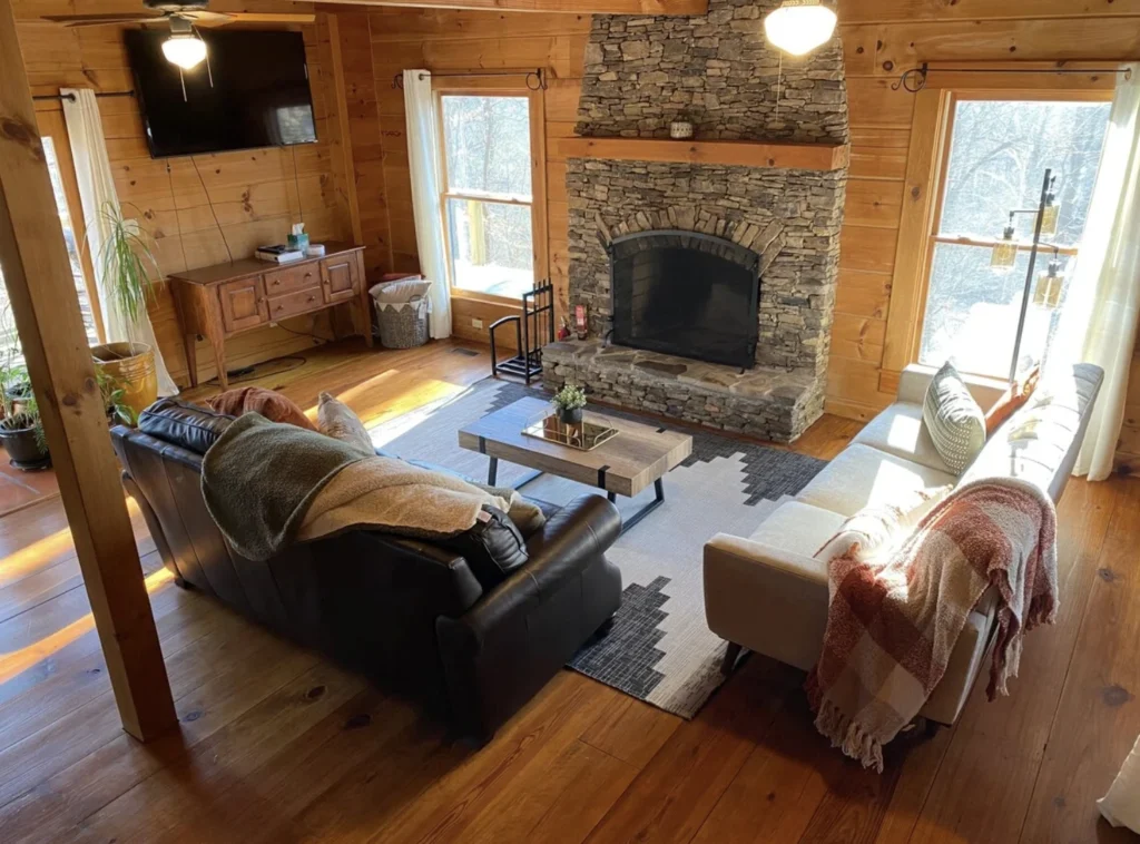 Inside of Chilhowee Cabin, one of Timberroot's pet friendly cabin rentals near me