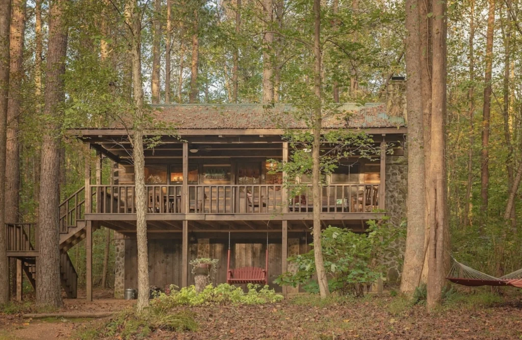 Outside of The Pines Cabin, one of Timberroot's Pet Friendly Cabins