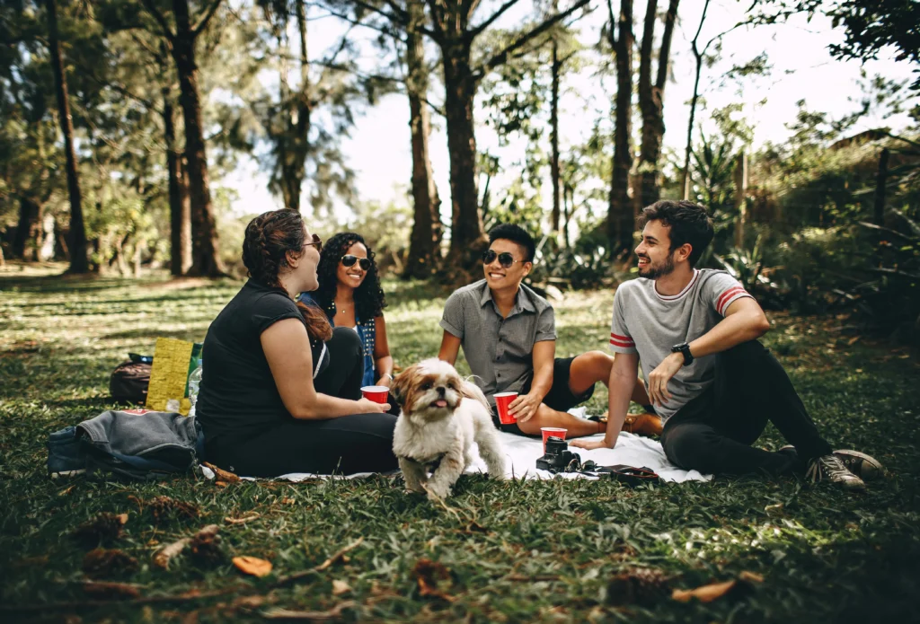 A group of friends enjoying a picnic in the park