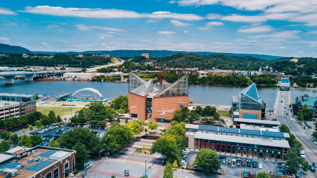 Aerial View of downtown Chattanooga and the Water front