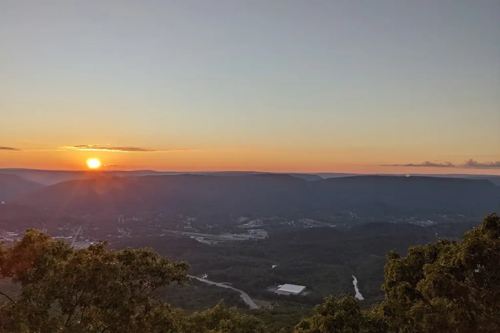 Sun setting over Point Park on Lookout Mountain with panoramic views of Chattanooga