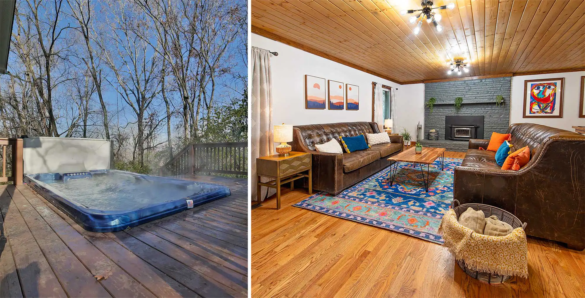 private swim spa on an outdoor deck with steam rising off the surface