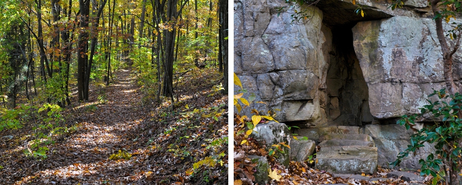 Forest trail leading to Glen Falls waterfall near Chattanooga