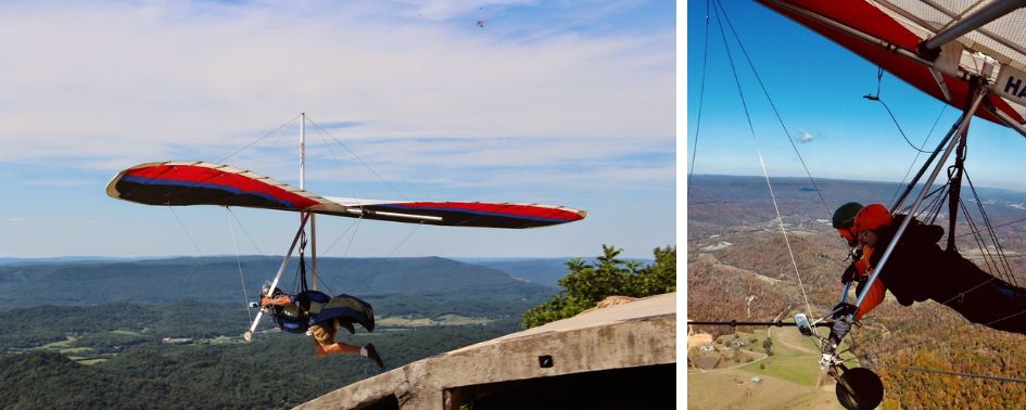 Hang glider launching over Lookout Mountain in fall