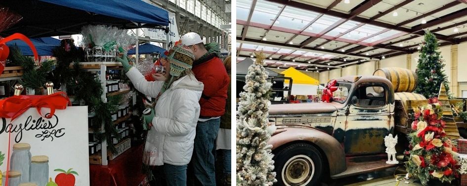 Chattanooga Holiday Market with local vendors and festive winter decorations.