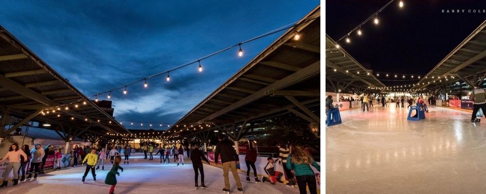 Ice skating rink at Ice on the Landing in downtown Chattanooga during winter.