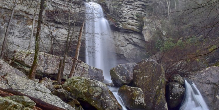 Laurel Falls cascading through wooded ravine near Chattanooga