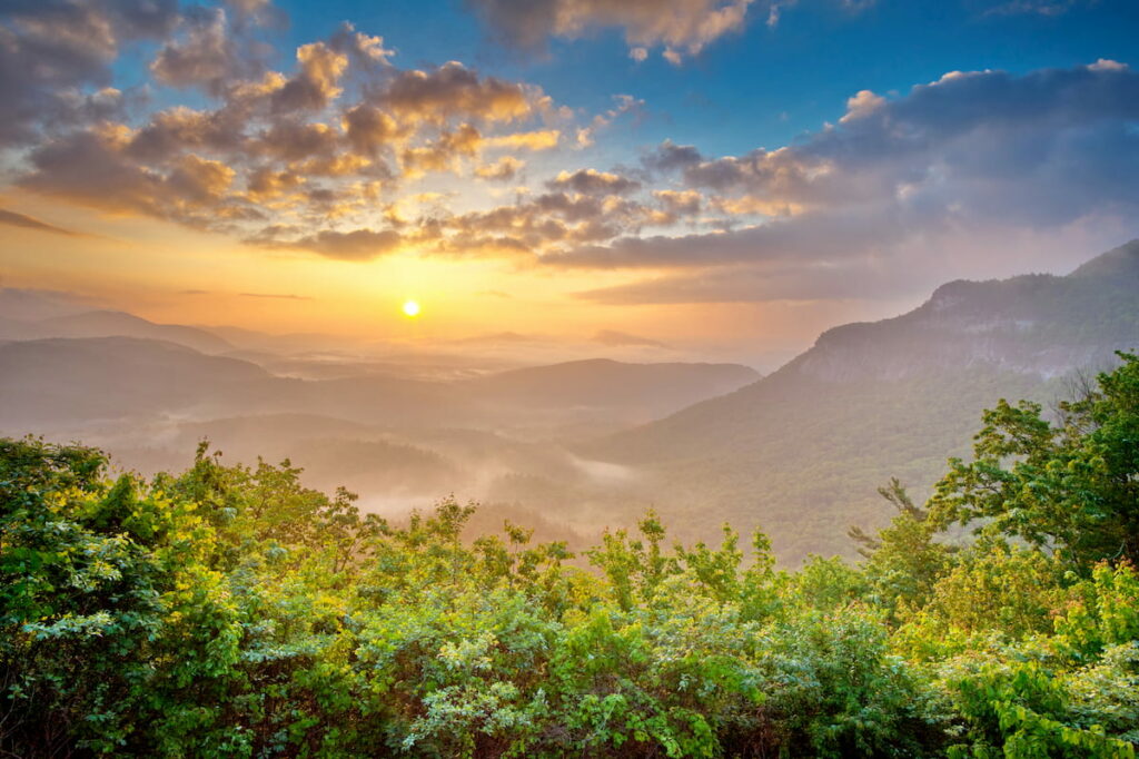 Nantahala National Forest at Sunset, featuring mountains and lush forest