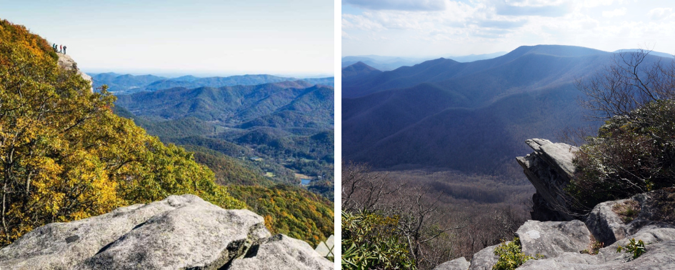 Cliffside overlook at Pickens Nose with sweeping mountain views.