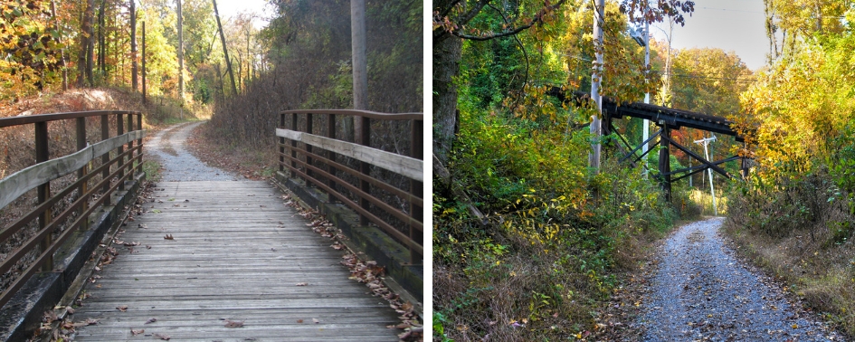 Wooden bridge on Upper Guild Trail surrounded by fall foliage