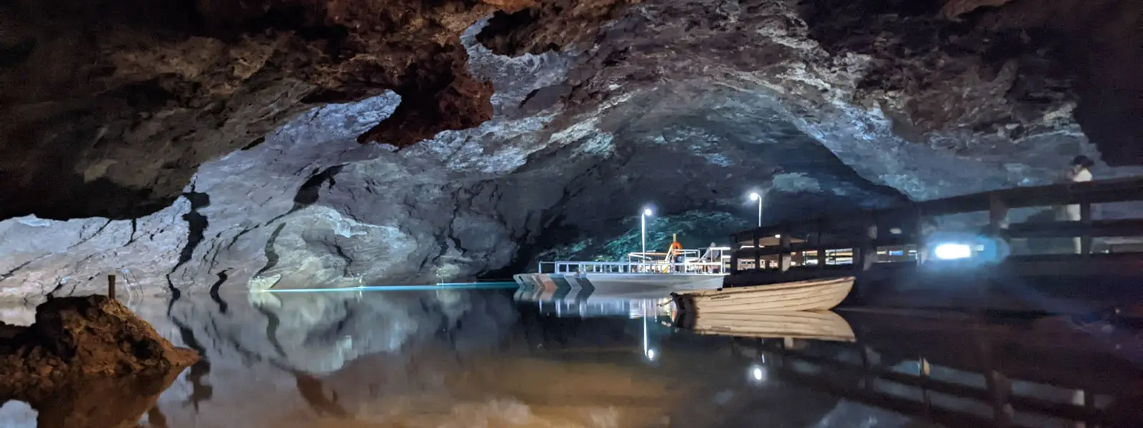 Boat tour on underground lake inside Tennessee cavern