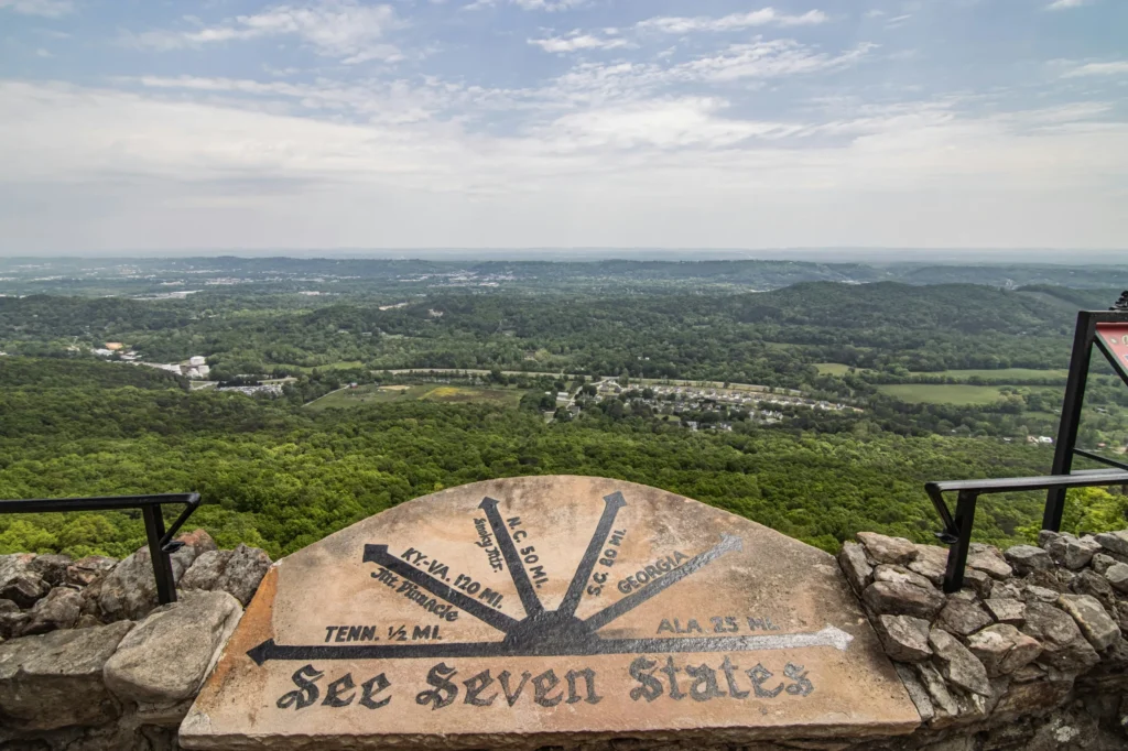 Scenic overlook at Rock City with sweeping views of Chattanooga valley