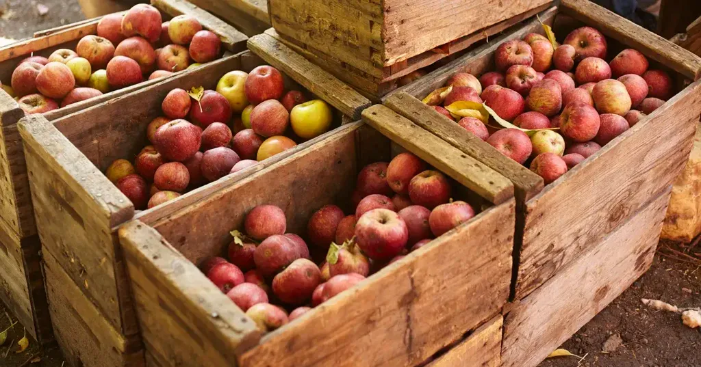 Fresh apples in wooden crates at Chattanooga apple festival