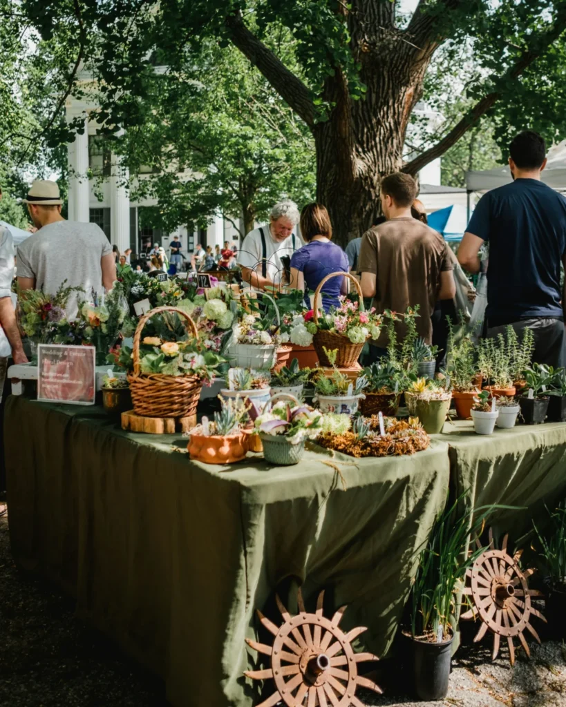 A market booth with succulents on it