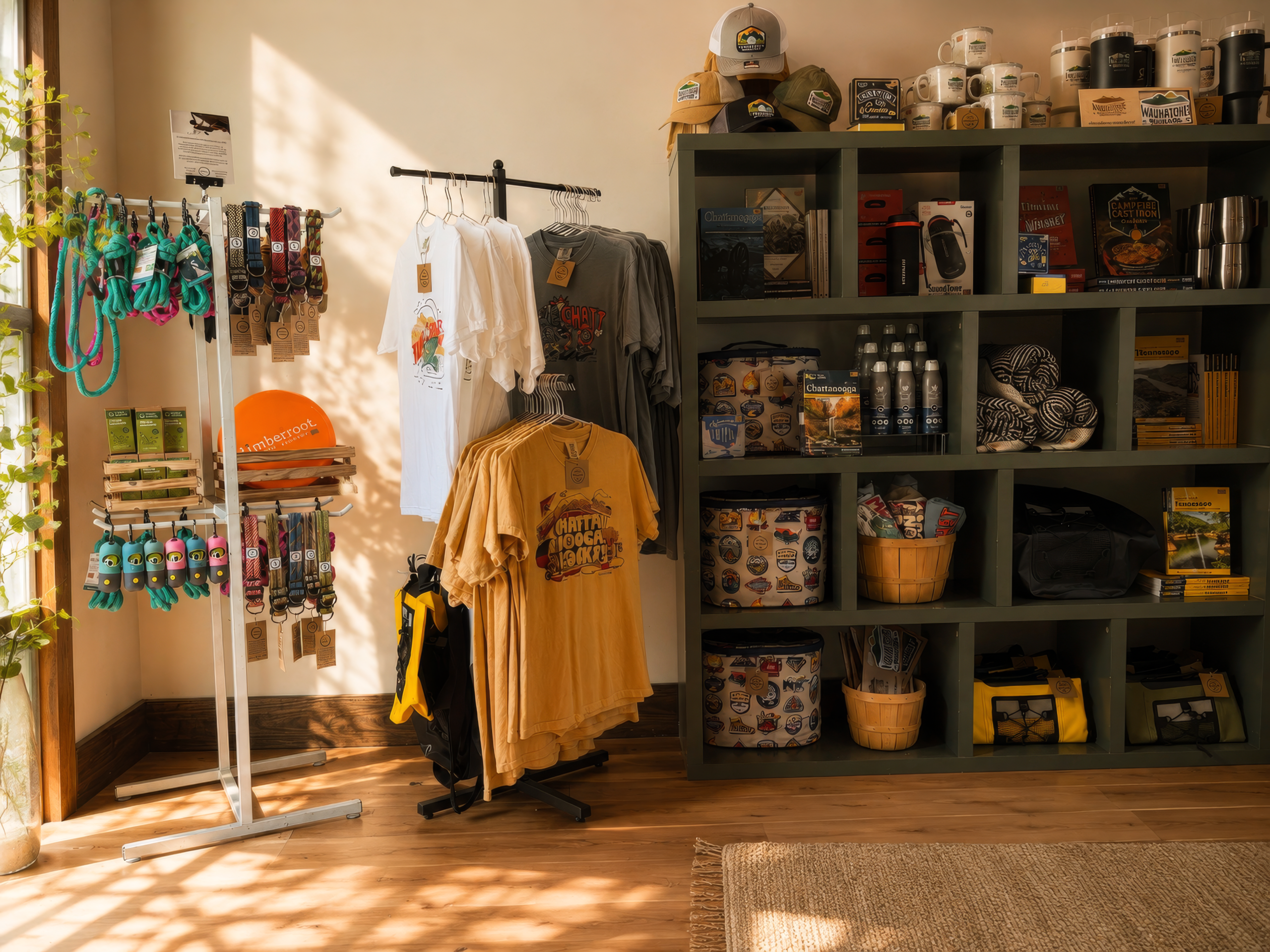 sprout general store stocked with shirts and gear